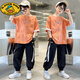 G.DUCKKIDS兒童潮流夏裝男童2025夏季新款酷帥短袖長(cháng)褲套裝大童休閑運動(dòng)童裝 泡印兔桔色 120 建議身高1.1米左右