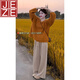JEZE橘色圓領(lǐng)套頭軟糯毛衣女2024秋冬新款慵懶風(fēng)加厚中長(cháng)款針織衫上衣 橘色【z】 M 【建議95-105斤】