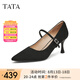 他她（TATA）法式尖頭高跟鞋女鞋復(fù)古單鞋瑪麗珍鞋2025春新款XCM05AQ5 黑色 36