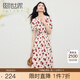 熙世界sllsky圍裹式復古黑色碎花連衣裙小個子女裝V領茶歇裙子2025秋裝 杏底紅花 S