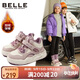 百麗（BeLLE）童鞋冬兒童加絨高幫運動(dòng)鞋板鞋保暖鞋男女童跑步鞋 粉/米色34