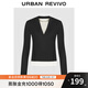 UR2025冬季新款女裝休閑撞色假兩件連帽修身T恤UYY450298 黑色 M