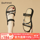 DAPHNE達芙妮涼鞋女平底夏季外穿一字帶新款百搭水鉆編織沙灘鞋 黑色   跟高3.5cm 38 (240mm) 標準碼