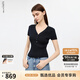 朗姿歐洲EiLEEN ELITEE2025年秋新款氣質(zhì)棉感V領(lǐng)修身短袖針織衫女 暮色藏藍(lán)色 M