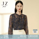 玖姿（JUZUI）復古碎花網(wǎng)紗上衣女春款優(yōu)雅系帶時(shí)尚小衫商場(chǎng)同款 花丈青 S
