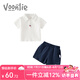 凡獵男童夏裝套裝2025新款洋氣時髦寶寶衣服兒童運動風(fēng)polo兩件套夏季 白色 90 cm