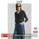 LILY2025秋新款女裝含山羊絨格雷系翻領(lǐng)花邊氣質(zhì)通勤針織開(kāi)衫外套 509深灰 M