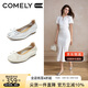 康莉（COMELY）羊皮軟底單鞋女新品2025年蝴蝶結(jié)舒適平底鞋子配裙子 奶油白  37 