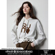 初語字母連帽休閑運(yùn)動衛(wèi)衣女2024秋季新款短款小個(gè)子甜酷百搭上衣 銀花灰 L