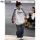棉致重磅拼色連帽衛(wèi)衣女春秋季2025新款潮流美式高街寬松上衣外套 45877白灰色【常規(guī)高品質】 L 105-125斤
