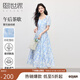 熙世界（sllsky）南法度假風暈染花卉連衣裙夏季泡泡袖碎花裙子2025年新款 海灣藍 M