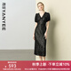 顏域黑色V領(lǐng)短袖連衣裙女2025夏季新款收腰長(zhǎng)裙高級(jí)感蕾絲背心裙 黑色 L