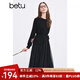 百圖betu女裝冬季新款連衣裙圓領假兩件拼接網(wǎng)紗裙子女2411T85 黑色 L