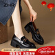 ZHR樂(lè )福鞋女真牛皮百搭增高單鞋女厚底通勤舒適女鞋 AY116 黑色 37 