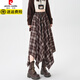 皮爾卡丹（pierre cardin）美式復古不規則設計格紋半身裙女秋季高腰a字顯瘦格子長(cháng)裙 咖格 L