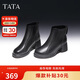 他她TATA奶皮靴甜筒靴粗跟通勤時(shí)裝靴女靴羊皮短靴 黑色（絨里） 37