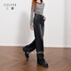 三彩2025冬季新款收腰牛仔褲休閑褲一體絨磨毛寬松闊腿褲長(cháng)褲M(mǎn)
