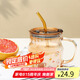 拜杰高硼硅牛奶杯早餐杯水杯杯子小熊玻璃水杯帶蓋帶吸管500ML