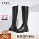 他她（TATA）大筒圍真皮騎士靴女靴子粗跟氣質加絨長筒靴秋冬7TG87DG4 黑色 38