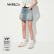 MO&Co.牛仔裙褲2025夏新品中低腰洗舊磨白棉質(zhì)牛仔短褲M(mǎn)BE2SOTT07 牛仔藍色 S /S