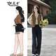 妍莉芬（yanlifen）秋季女裝穿搭衣服一整套大碼襯衫疊穿馬甲牛仔褲子復(fù)古三件套裝女 三件套裝 L (建議100-120斤)