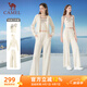 駱駝（CAMEL）連帽三件套女闊腿瑜伽運動休閑套裝 Y24CA4L0634 淺杏白 M