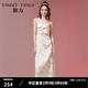 糖力法式茶歇裙 氣質(zhì)中長(cháng)款光澤感碎花吊帶連衣裙女 粉杏印花色 M
