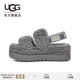 UGG春季女士厚底彈力束帶露趾茸茸涼鞋 1120876 LGH|燈塔灰色 39
