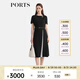 PORTS寶姿女裝2025春夏新款簡(jiǎn)約時(shí)尚撞色褶裥拼接短袖連衣裙ALQ8D045UWQ050 黑色 XL （10）
