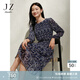 玖姿·安娜蔻優(yōu)雅淑女浪漫碎花壓褶雪紡收腰連衣裙女2025春季新款 花深紫 S