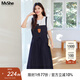 MsShe【假兩件仿牛仔連衣裙】大碼女裝2025夏季胖mm巨顯瘦a字裙子 藏青藍色現貨 3XL