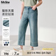 MsShe多色薄款軟牛仔褲大碼女裝2025夏季胖mm顯瘦直筒七分闊腿褲 牛仔灰藍(lán)色現(xiàn)貨 2XL