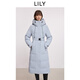 LILY2025冬新款撞色立領(lǐng)抽繩連帽收腰90鴨絨純色羽絨服外套女長(cháng)款 405灰藍 S