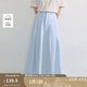 茵曼（INMAN）淡人通勤條紋百褶純棉半身裙2025夏季女裝新款寬松a字長裙 白藍條 XL
