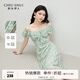 秋水伊人優(yōu)雅浪漫裙子2025年夏季新款女時(shí)尚通勤一字肩印花連衣裙 水綠 M