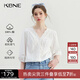 KBNE襯衫女法式蕾絲V領(lǐng)襯衣夏季新款洋氣今年流行漂亮內(nèi)搭小衫女 白色 S