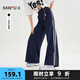 三福休閑褲2025夏季精美掛飾花邊杠條寬松闊腿褲女裝505956 寶藍(lán)色 M