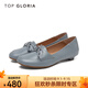 TOP GLORIA【店長推薦】湯普葛羅一腳蹬兩穿百搭平底舒適蝴蝶結(jié)系帶單鞋 粉藍(lán)灰色 35.5