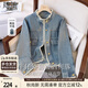 她池港風(fēng)寬松復古牛仔服女2025秋裝新時(shí)尚毛邊休閑單排扣外套