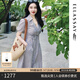 歌力思（ELLASSAY）【博主同款】春秋新款棉感通勤條紋收腰顯瘦短袖襯衫連衣裙女 駝條紋 S