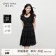 秋水伊人時(shí)尚氣質(zhì)V領(lǐng)收腰連衣裙2025年夏季新款女通勤荷葉邊A字裙 黑色 L