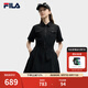 FILA 斐樂官方女子梭織連衣裙2025夏季新款時尚涼感防曬收腰裙子 正黑色-BK M 165/84A/M