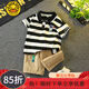 G.DUCKKIDS童裝男童套裝夏季兒童套裝短袖褲子中小童兩件套時(shí)尚條紋男孩衣服 黑色 120 建議5~6歲【110-120cm】