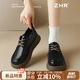 ZHR英倫單鞋女厚底樂(lè )福鞋復古拼色軟底女鞋子日系帶皮鞋JF192黑色40