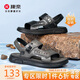 康奈涼鞋男簡(jiǎn)約夏季休閑日常工作兩穿柔軟透氣露趾沙灘涼拖鞋 黑色40