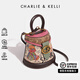 CHARLIE&KELLI CK品牌包包女包2025新款生日禮物小熊涂鴉半圓水桶包手提斜挎女 玫粉色【代寫(xiě)賀卡 女神節禮物】