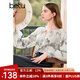 百圖betu女裝秋季新款襯衫國風印花襯衣長袖雪紡衫上衣女2407T44 米白 S