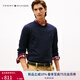 TOMMY HILFIGER【柔軟純棉】25秋冬男撞色條紋學(xué)院風(fēng)針織衫/情侶款純色毛衣 【純色繡標(biāo)毛衣】午夜藍(lán)FAP M （推薦：135-150斤）