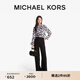 MICHAEL KORS邁克高仕 MK 女士桑蠶絲印花系帶長(cháng)袖襯衫 黑色/白色 048 M