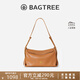 BAGTREE【明星同款】包包樹(shù)奶盒包植鞣皮單肩斜挎腋下通勤Hobo枕頭女士包 焦糖色-中號【磁吸拉鏈款】 高級小眾